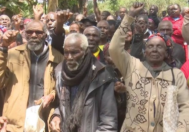 A group of Mau Mau war veterans speak to the media during a past event. PHOTO/Screengrab by People Daily Digital