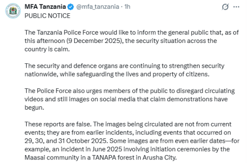Statement of David Misisme on the planned anti-government protests in Tanzania on Tuesday, December 9, 2025. PHOTO/Screengrab by People Daily Digital/@mfa_tanzania/X