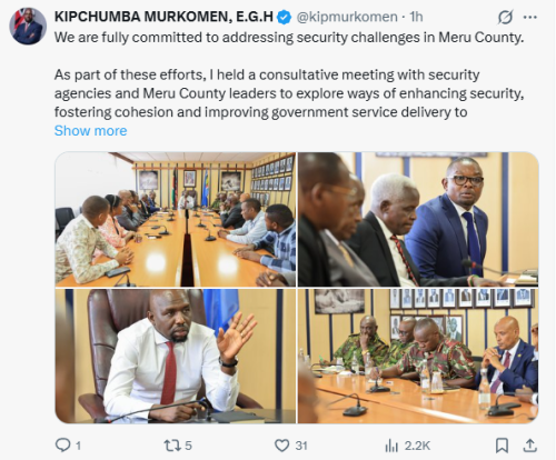 Statement of CS Kipchumba Murkomen on the Meru County security issue released on Tuesday, December 2, 2025. PHOTO/Screengrab by People Daily Digital/@kipmurkomen/X