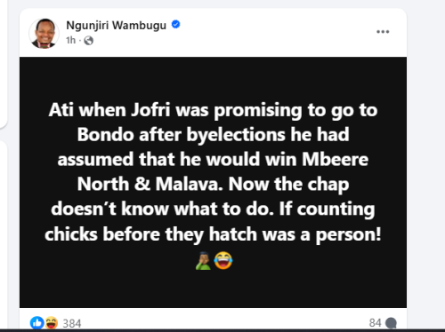 Ngunjiri Wambugu's post bashing Gachagua. PHOTO/Screengrab by People Daily Digital