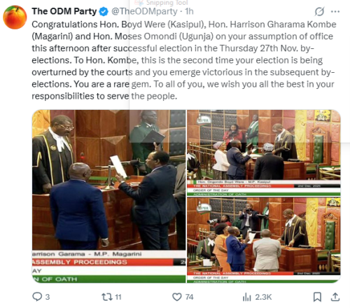ODM's statement after its MPs were sworn in on Tuesday, December 2, 2025. PHOTO/Screengrab by People Daily Digital/X