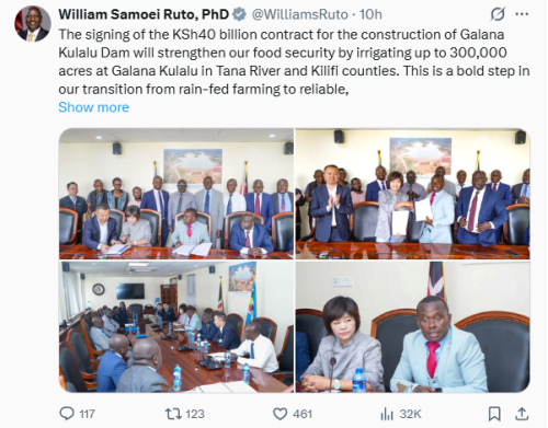 Statement of President William Ruto an the construction of Galana Kulalu Dam construction on Tuesday, December 30, 2025. PHOTO/Screengrab by People Daily Digital/@WilliamsRuto/X