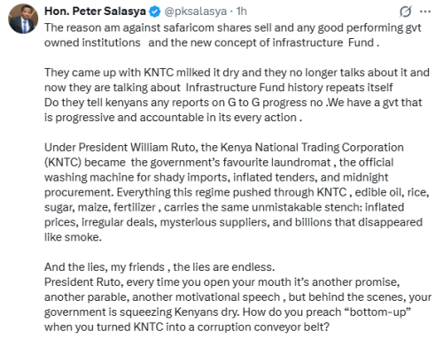 MP Peter Salasya's statement on the government's sale of Safaricom stakes to Vodacom. PHTO/Screengrab by People Daily Digital/@pksalasya/X