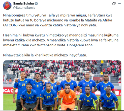 Statement of President Samia Suluhu on Tanzania's qualification for the Round of 16 of the AFCON 2025 on Tuesday, December 30, 2025. PHOTO/Screengrab by People Daily Digital/@SuluhuSamia/X