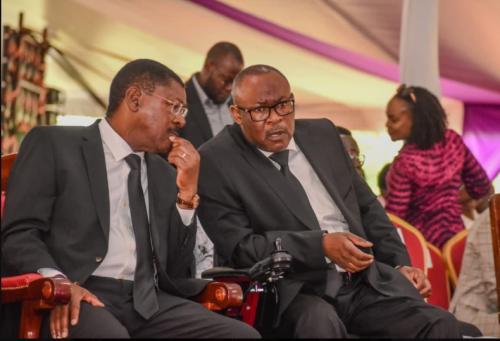Westalands MP Tim Wanyonyi and National Assembly Speaker Moses Wetang'ula during the funeral of Jmaes Mukhwana in Bungoma on Friday, December 19, 2025. PHOTO/Screengrab by People Daily Digital/@HonTimWanyonyi/X