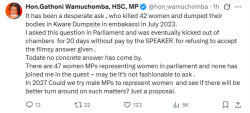 Statement of MP Gathoni Wamuchomba on Kware killings case on Wednesday, December 10, 2025. PHOTO/@hon_wamuchomba/X