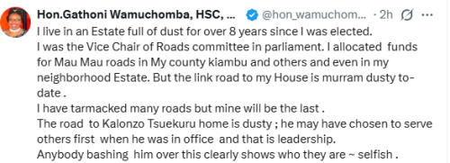 Statement of Gathoni Wamuchomba on the attacks on Kalonzo Musyoka by President William Ruto on Friday, December 19, 2025. PHOTO/Screengrab by People Daily Digital/@hon_wamuchomba/X