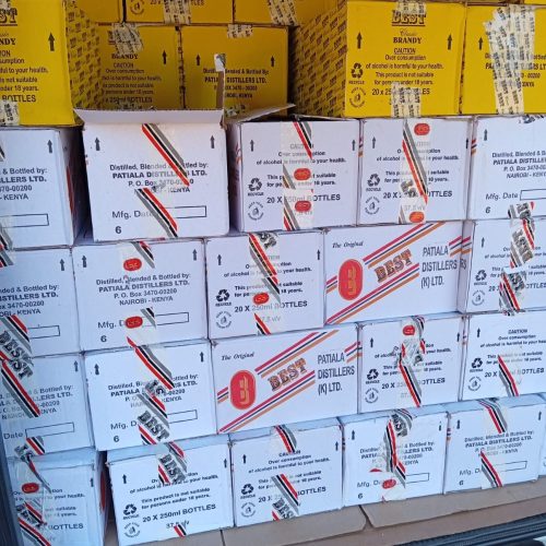 Seized cartons of suspected counterfeit alcohol recovered by ACA during a multi-agency operation in Eldoret. PHOTO/https://www.facebook.com/Anti-Counterfeit Authority