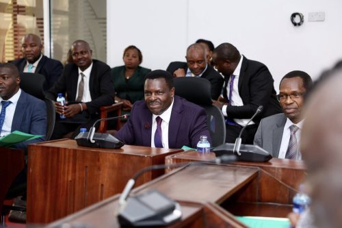 Tharaka Nithi Governor Muthomi Njuki during the Senate Committee review of SHA claims at Chuka County Referral Hospital. PHOTO/https://www.facebook.com/Parliament of Kenya