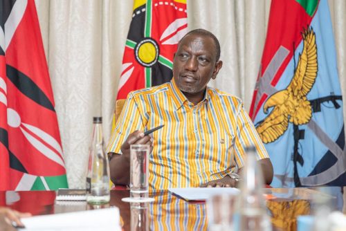 William Ruto, during a briefing with Education CS Julius Ogamba at Eldoret State Lodge. PHOTO/@WilliamsRuto/X