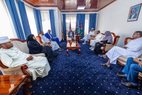 Deputy President Kithure Kindiki during a meeting with Mandera County Senator Ali Roba and Members of the National Assembly from the county at Karen, Nairobi, on January 9, 2025. PHOTO/https://www.facebook.com/KithureKindiki