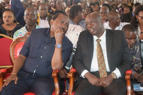 Kalonzo and Gachagua during the funeral of the late Mzee Jonathan Kiilu in Machakos. PHOTO/@skmusyoka/X