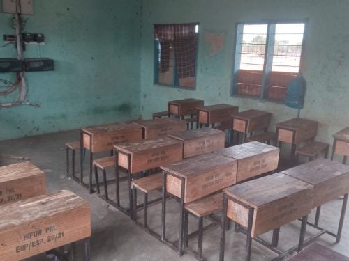 Empty classroom at Hifow Primary School in Garissa. PHOTO/@KenyaRedCross/X