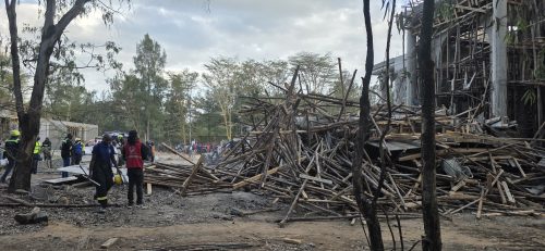 The collapsed building in Karen, where two construction workers died. PHOTO/@KenyaRedCross/X