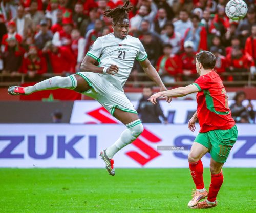 Calvin Bassey during the Afcon 2025 semi-final between Nigeria and Morocco. PHOTO/@Justinaaniefiok/X