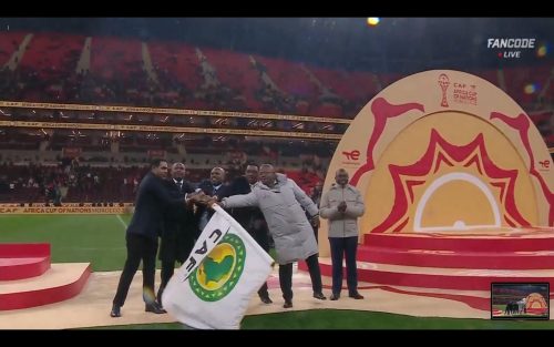 FKF Hussein Mohamed during the official handover of the flag at the conclusion of the 2025 tournament in Morocco on January 18, 2026. PHOTO/@husseinmoha/X