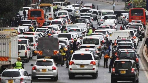 An aerial pictures of matatus and private vehicles on the road. PHOTO/@FederationofPT/X