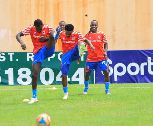 Shabana FC players warm up before match against Nairobi United. PHOTO/@Shabanafckenya/X