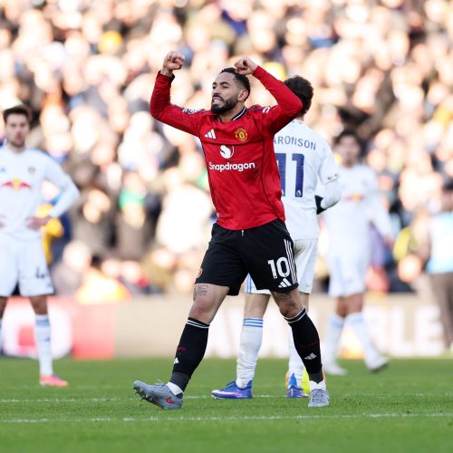Manchester United's Matheus Cunha during a match with Leeds United on January 4, 2025. PHOTO/@ManUtd/X