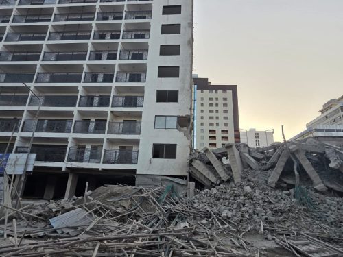Debris from the collapsed South C building. PHOTO/@HEBabuOwino/X