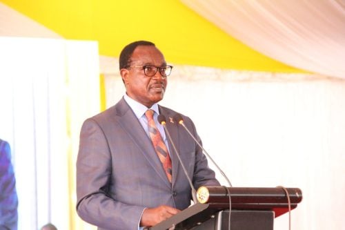 Education Cabinet Secretary Julius Ogamba speaking at the centenary celebrations of Mang’u High School on January 23, 2026. PHOTO/@HonJuliusMigos/X