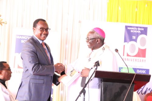 Education Cabinet Secretary Julius Ogamba with Archbishop Philip Anyolo of the Roman Catholic Archdiocese of Nairobi at the centenary celebrations of Mang’u High School on January 23, 2026. PHOTO/@HonJuliusMigos/X