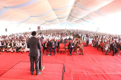 Education Cabinet Secretary Julius Ogamba speaking at the centenary celebrations of Mang’u High School on January 23, 2026. PHOTO/@HonJuliusMigos/X