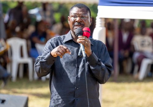 Moses Wetang’ula addresses mourners during the burial of former councillor Johnstone Barasa in Kiminini, Trans Nzoia County. PHOTO/@HonWetangula/X