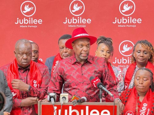 Jubilee Deputy Party Leader (Operations), Jeremiah Kioni addresses the media after the party's NEC meeting on Thursday, January 22, 2026. PHOTO/@HonKioni/X