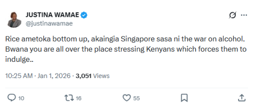 X post by Justina Wamae. PHOTO/Screengrab by People Daily Digital
