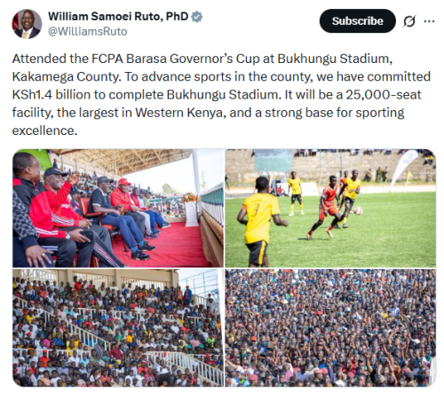 X post by William Ruto. PHOTO/Screengrab by People Daily Digital