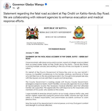 Facebook post by Gladys Wanga. PHOTO/Screengrab by People Daily Digital