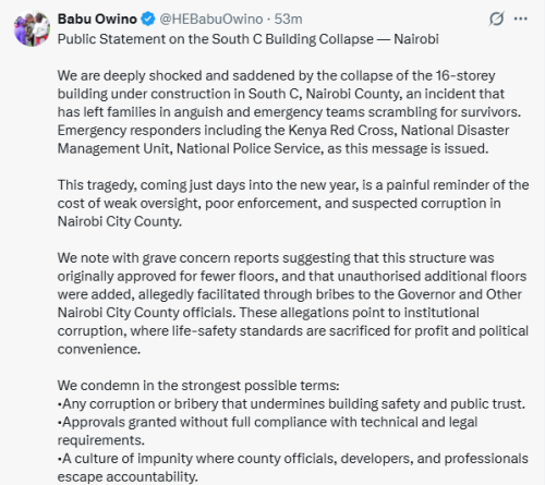 X post by Babu Owino. PHOTO/Screengrab by People Daily Digital