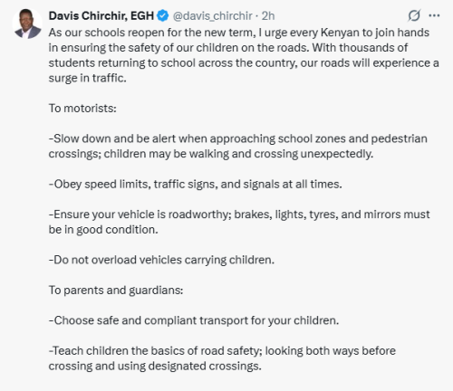 X post by Davis Chirchir. PHOTO/Screengrab by People Daily Digital