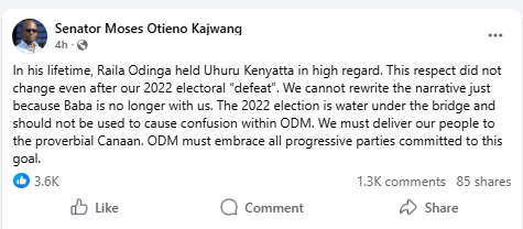 Facebook post by Moses Otieno Kajwang’. PHOTO/Screengrab by People Daily Digital