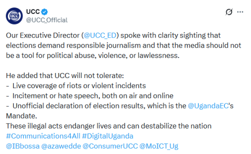 X post by Uganda Communications Commission. PHOTO/Screengrab by People Daily Digital