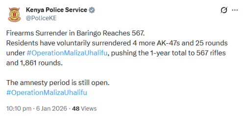X post by Kenya Police Service. PHOTO/Screengrab by People Daily Digital