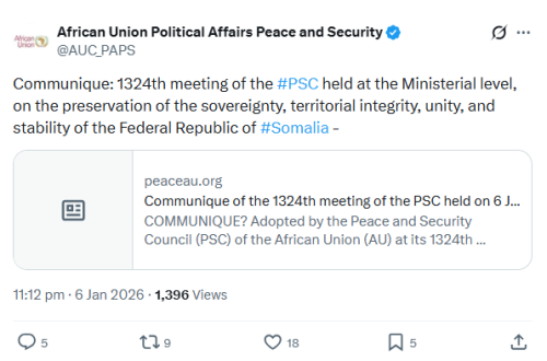 X post by African Union Political Affairs Peace and Security. PHOTO/Screengrab by People Daily Digital