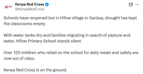 X post by Kenya Red Cross. PHOTO/Screengrab by People Daily Digital