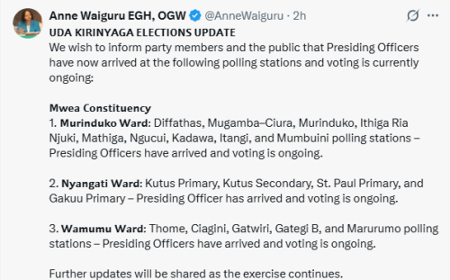 X post by Anne Waiguru. PHOTO/Screengrab by People Daily Digital