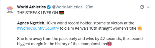 X post by World Athletics. PHOTO/Screengrab by People Daily Digital