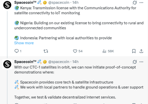 X post by Spacecoin. PHOTO/Screengrab by People Daily Digital