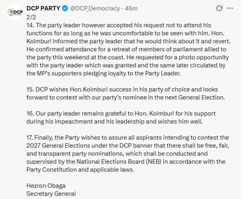X post by DCP Party. PHOTO/Screengrab by People Daily Digital