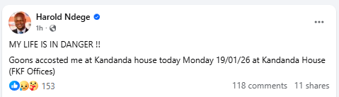 Facebook post by Harold Ndege. PHOTO/Screengrab by People Daily Digital
