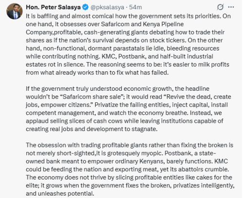 X post by Peter Salasya. PHOTO/Screengrab by People Daily Digital