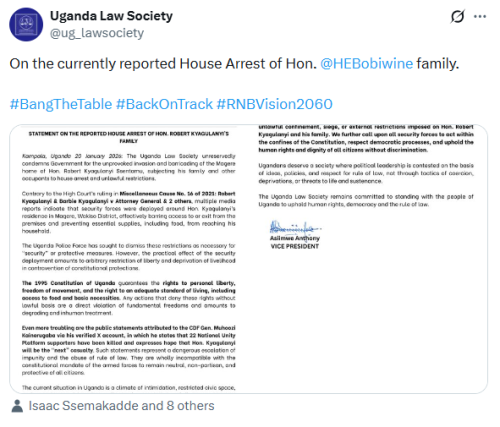 X post by Uganda Law Society. PHOTO/Screengrab by People Daily Digital