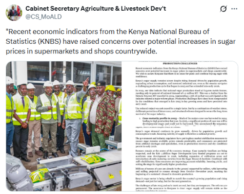 X post by Cabinet Secretary Agriculture & Livestock Dev't. PHOTO/Screengrab by People Daily Digital