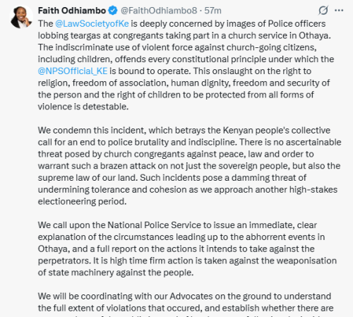 X post by Faith Odhiambo. PHOTO/Screengrab by People Daily Digital