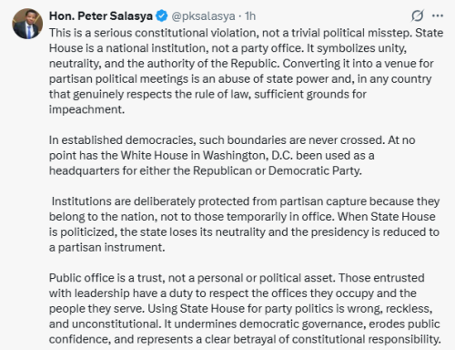 X post by Peter Salasya. PHOTO/Screengrab by People Daily Digital