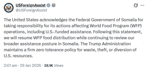 X post by US Foreign Assist. PHOTO/Screengrab by People Daily Digital